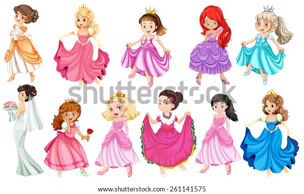 Принцесса в разных красивых платьях