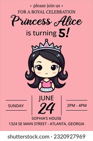 Princess Digital Birthday Party Invitations Editable Template