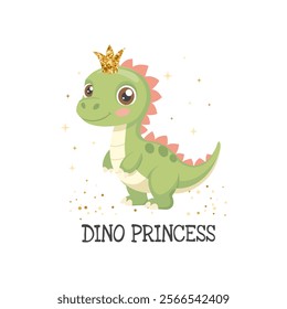 Princess dino card template. Cute dinosaur fairy, baby sweet poster. Scandinavian style animal