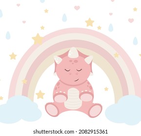 Princess dinosaur poster. Cute pink dino girls. Childish print for nursery, kids apparel, invitation, postcard. Vector illustration EPS10