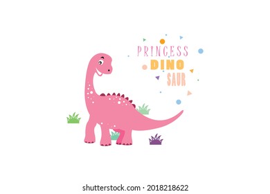 Princess dinosaur.Cute pink dinosaur vector illustration with text lettering "Dino princess".For book.Cartoon dinosaur.