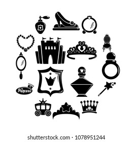 Princess doll icons set. Simple illustration of 16 princess doll vector icons for web