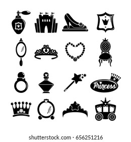 Princess doll icons set. Simple illustration of 16 princess doll vector icons for web