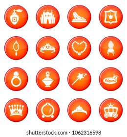 Princess doll icons set vector red circle isolated on white background 