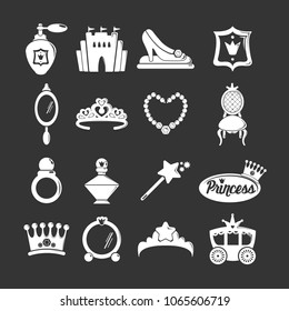 Princess doll icons set vector white isolated on grey background 