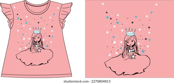 princess doll in stars graphic design vector illustration
