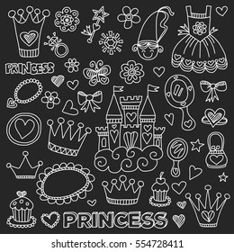 Princess Doodle icons For baby shower, toy shop