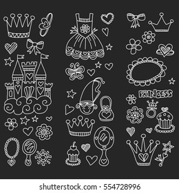 Princess Doodle icons For baby shower, toy shop