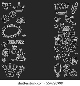 Princess Doodle icons For baby shower, toy shop