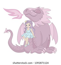 PRINCESS DRAGON Birthday Party Cartoon Vector Illustration Set