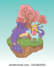 Princess dragon and horse of fairytale design