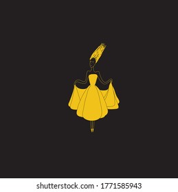 princess in a dress curtsy. two-color drawing.