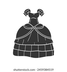 Princess Dress Icon Silhouette Illustration. Clothes Vector Graphic Pictogram Symbol Clip Art. Doodle Sketch Black Sign.