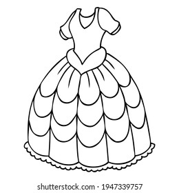 princess dress line vector illustration,
isolated on white background.top view