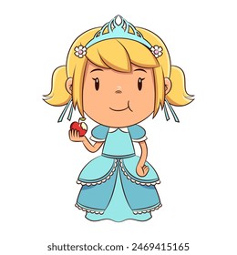 Princess eating apple, blue dress