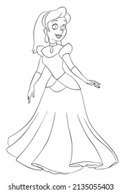 Princesa. Elemento para colorear página. Estilo de caricatura.