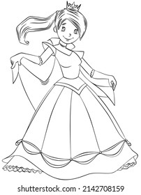 Princess. Element for coloring page. Cartoon style.