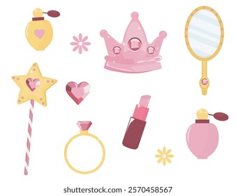 Princess elements. Princess crown,princess wand.