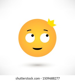 Princess emoticon with rolling eyes isolated on white background. Emoji flat design for social media, web, print, apps. Vector illustration