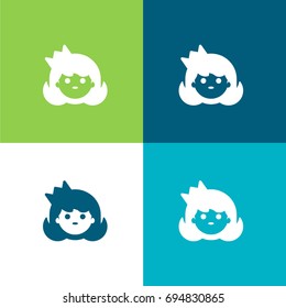 Princess face green and blue material color minimal icon or logo design