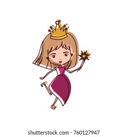 princess fairy with crown and magic wand in watercolor silhouette