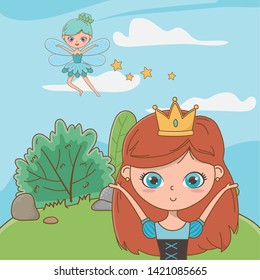 Princess and fairy of fairytale design vector illustration