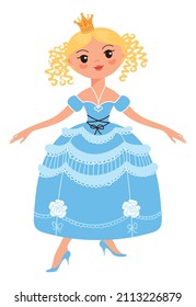 Princess from fairytale. Beatiful blonde girl in blue dress