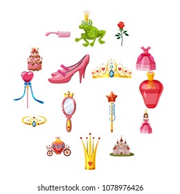 Princess Fairytale Doll Icons Set. Cartoon Illustration Of 16 Princess Fairytale Doll Vector Icons For Web