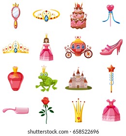 Princess Fairytale Doll Icons Set. Cartoon Illustration Of 16 Princess Fairytale Doll Vector Icons For Web