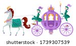 Princess Fantasy Carriage with Coachman and a Horse. Vector illustration.