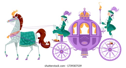Princess Fantasy Carriage with Coachman and a Horse. Vector illustration. svg