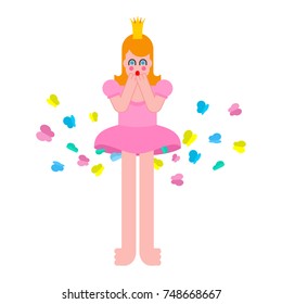 Princess fart butterfly. Woman farting. Sweet girl with crown. Vector illustration