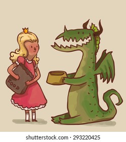 Princess feed the dragon, vector