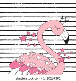 princess flamingo on striped background vector illustration