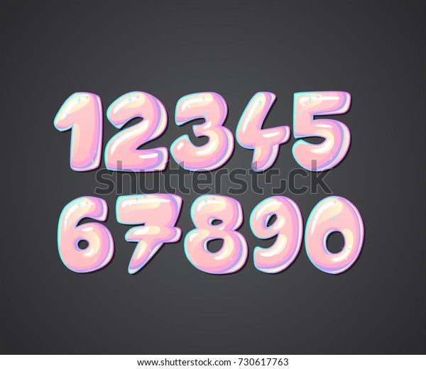 プリンセスフォントかわいい甘いコミック番号 漫画のスタイルに123の数字アルファベット キャラメル ピンクの女の子のフォント番号 数字 キャラメルの図形のセット ベクター画像フォント のベクター画像素材 ロイヤリティフリー