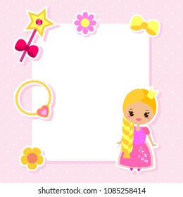 Princess frame design template for photos, children diplomas, kids certificate, invitations, scrapbook and other events