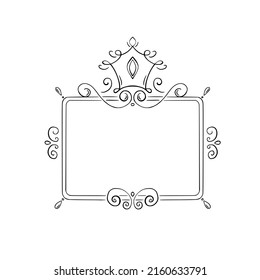 Princess frame. Royal mirror frame and majestic prince doodle border. Cute crown border. Outline vector illustration. 