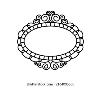 Princess Frame. Royal Mirror Frame And Majestic Prince Doodle Border. Cute Crown Border. Outline Vector Illustration. 