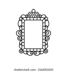 Princess Frame. Royal Mirror Frame And Majestic Prince Doodle Border. Cute Crown Border. Outline Vector Illustration. 