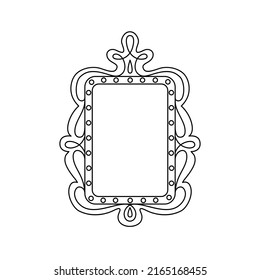 Princess Frame. Royal Mirror Frame And Majestic Prince Doodle Border. Cute Crown Border. Outline Vector Illustration. 