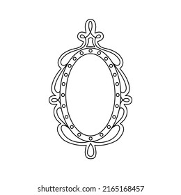 Princess Frame. Royal Mirror Frame And Majestic Prince Doodle Border. Cute Crown Border. Outline Vector Illustration. 