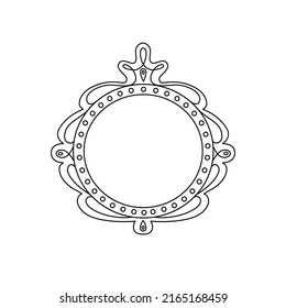 Princess Frame. Royal Mirror Frame And Majestic Prince Doodle Border. Cute Crown Border. Outline Vector Illustration. 