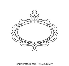 Princess Frame. Royal Mirror Frame And Majestic Prince Doodle Border. Cute Crown Border. Outline Vector Illustration. 