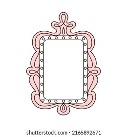 Princess Frame. Royal Mirror Frame And Majestic Prince Doodle Border. Cute Crown Border. Outline Vector Illustration. 