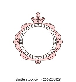 Princess Frame. Royal Mirror Frame And Majestic Prince Doodle Border. Cute Crown Border. Outline Vector Illustration. 