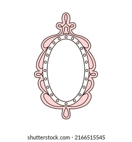 Princess Frame. Royal Mirror Frame And Majestic Prince Doodle Border. Cute Crown Border. Outline Vector Illustration. 