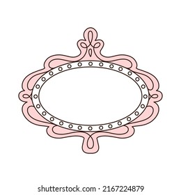 Princess Frame. Royal Mirror Frame And Majestic Prince Doodle Border. Cute Crown Border. Outline Vector Illustration. 