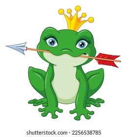 Princess Frog with arrow cartoon vector illustration