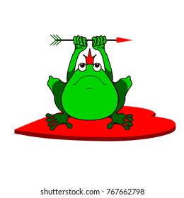 Princess Frog with an arrow. Valentine's Day. Vector. Card. colors on white background. 