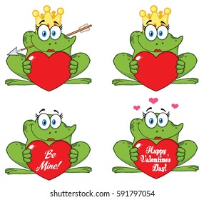 Princess Frog Cartoon Mascot Character 2. Set Vector Collection Isolated On White